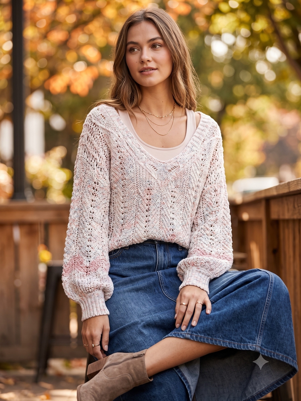 LC Lauren Conrad Coquette Open Knit Ribbon Tie Back Bowcore Pastel Sweater